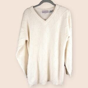 Westbound Cream Silk Wool Pearl Beaded Relaxed Fit Sweater S